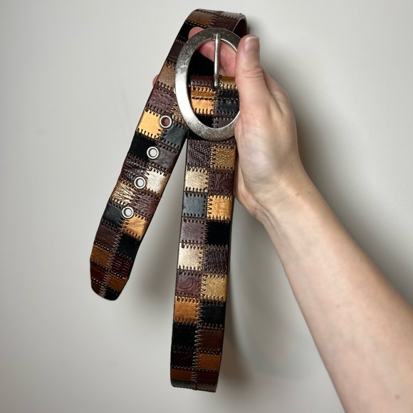 Fossil Vintage Y2K Patchwork Genuine Leather Boho Hippie Belt 🤎✨ - Picture 4 of 14
